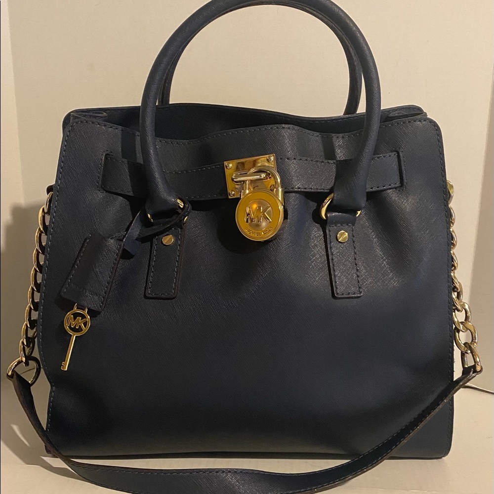 Michael kors navy blue saffiano leather handbag